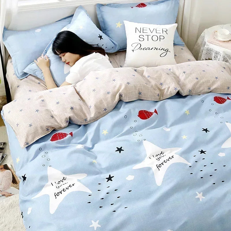 New Fashion Print Queen Size Bedding Set King Size Daisy Printed Duvet Cover Set with Flat Sheets Cozy Durable Bedding Sets