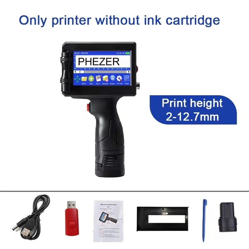 Phezer P15 QR Bar Batch Code Date Number Logo Expiry Date Label Printer 12.7mm Handheld Inkjet Printer 28 Languages Portable