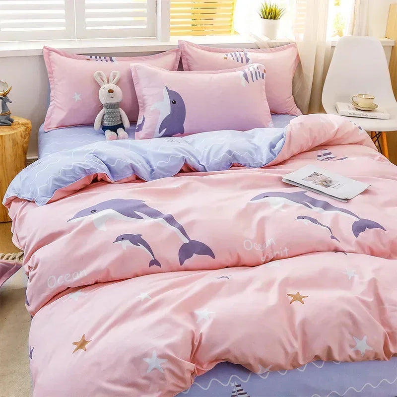 New Fashion Print Queen Size Bedding Set King Size Daisy Printed Duvet Cover Set with Flat Sheets Cozy Durable Bedding Sets