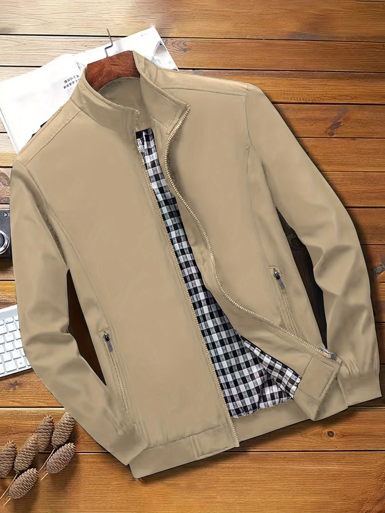 Casual Solid Color Zip-up Jacket - Men's Stylish Coat for Spring and Autumn Outdoors as Gift