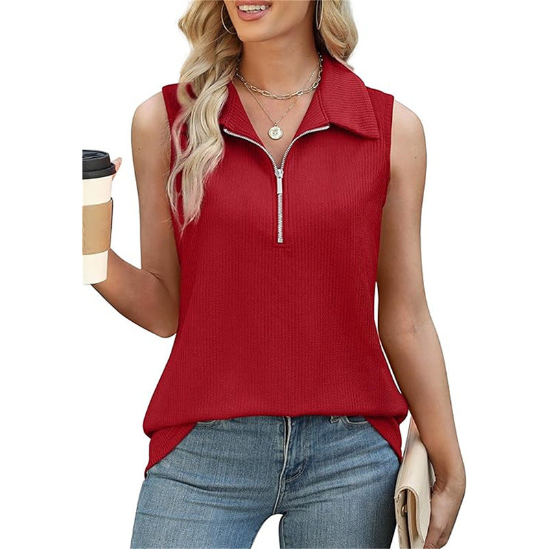 Summer Half Zip Sleeveless Vest Top