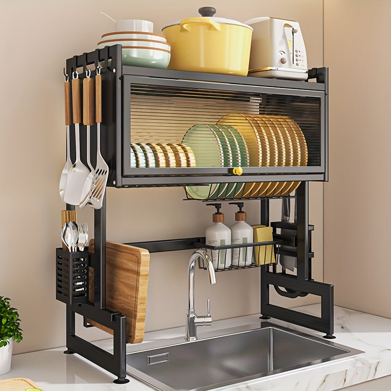 1pc Modern Metal Kitchen Sink Rack with Utensil Holder, Non-Electric Cabinet Door Organizer for Cookware and Dish Storage