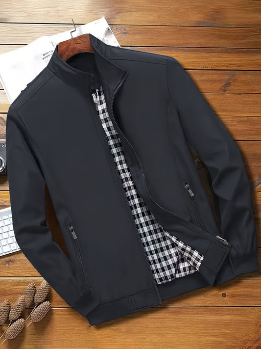 Casual Solid Color Zip-up Jacket - Men's Stylish Coat for Spring and Autumn Outdoors as Gift