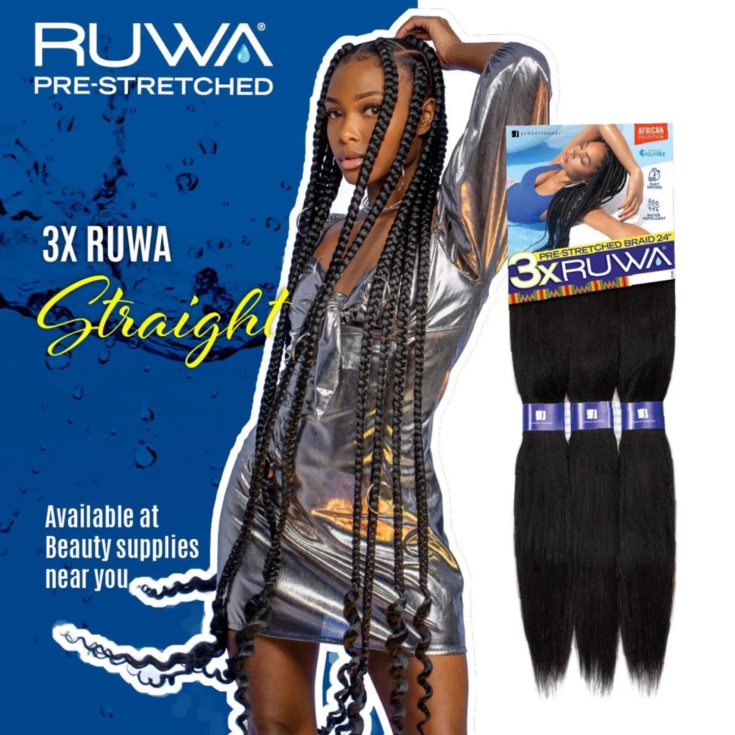 Sensationnel Ruwa Braids X-Pression 3X Pre-Stretched Braid 18" - Water Repellent, Lightweight and Soft