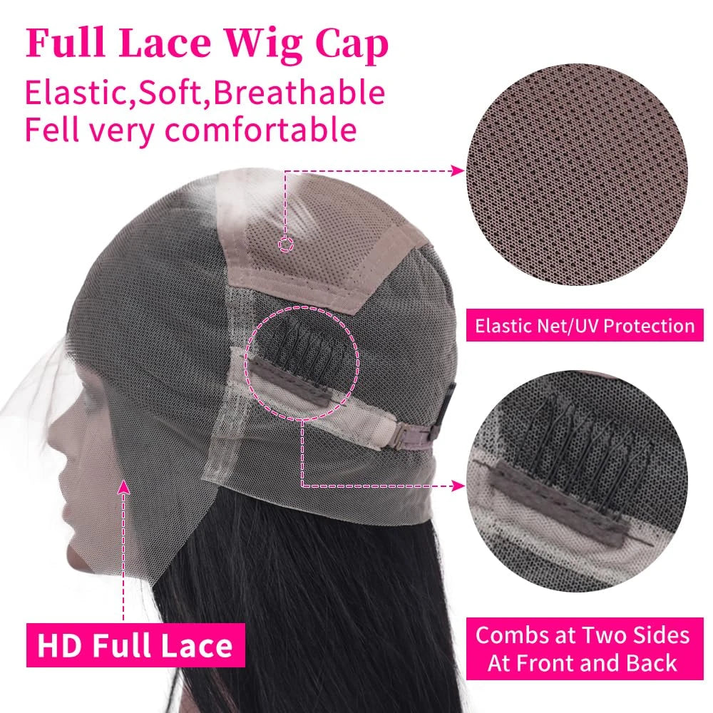 Full Lace Wigs Human Hair Wig For Women Brazilian Straight HD Lace Frontal Wig 250 High Densty Glueless Wig Human Hair Wigs