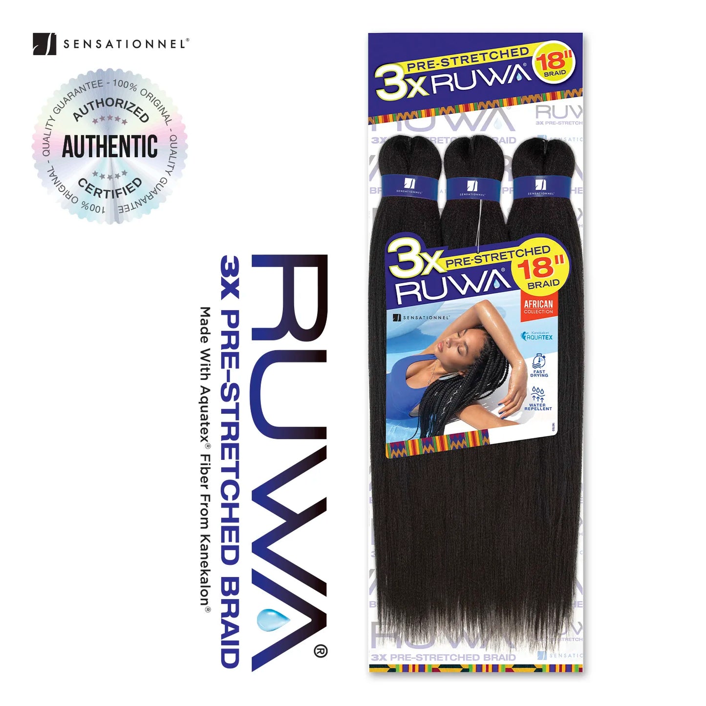 Sensationnel Ruwa Braids X-Pression 3X Pre-Stretched Braid 18" - Water Repellent, Lightweight and Soft