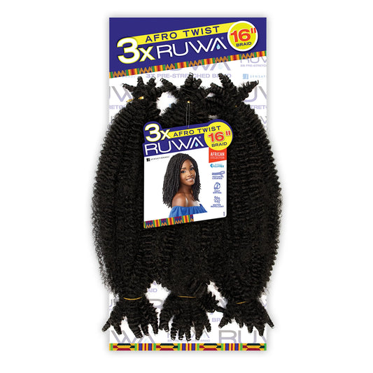 Sensationnel Ruwa Braids X-Pression 3X Pre-Stretched Braid Afro Twist 16" - Easy & Fast Styling, Fast Drying