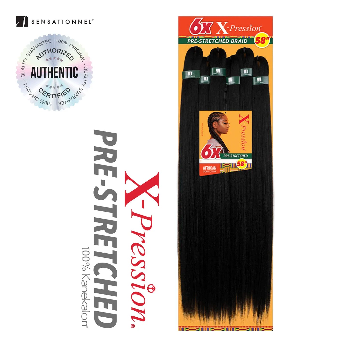 Sensationnel African Collection Braids 6X X-Pression Pre-Stretched Braid 58" - Lightweight, Long-Lasting