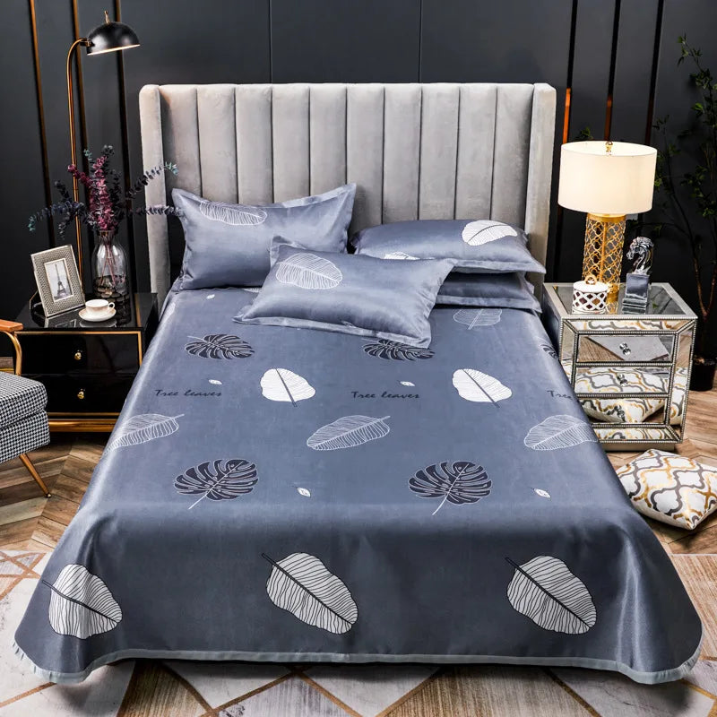 Foldable Summer Cool Sleeping Mat Satin Silk Fitted Sheet Easy-to-clean Bedsheet High-End Mattress Cover Elastic Full Double Sex