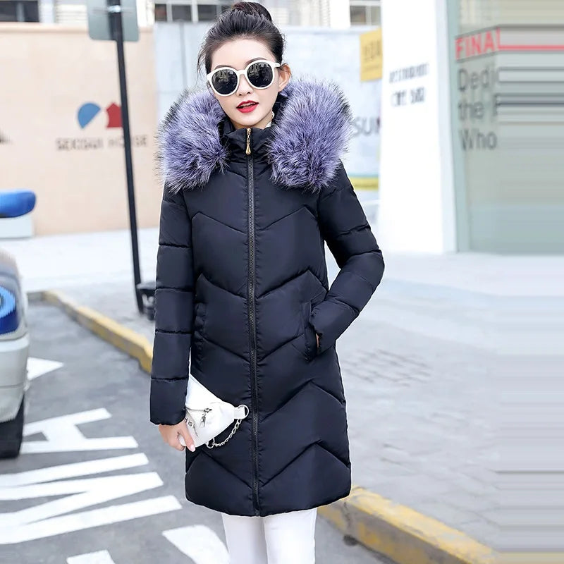 Autumn Warm Female Jacket Korean New 2024 Hooded Winter Jacket Women Parkas Female Long Outerwear Cotton Winter Coat Women