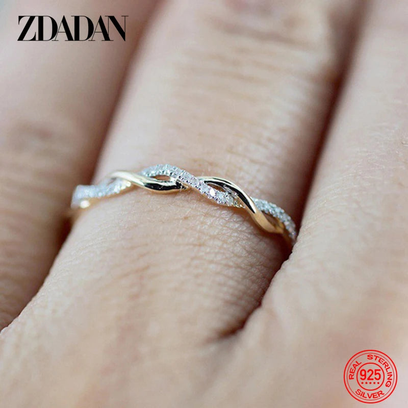 ZDADAN 925 Sterling Silver Twisted Rings For Women Fashion Wedding Jewelry