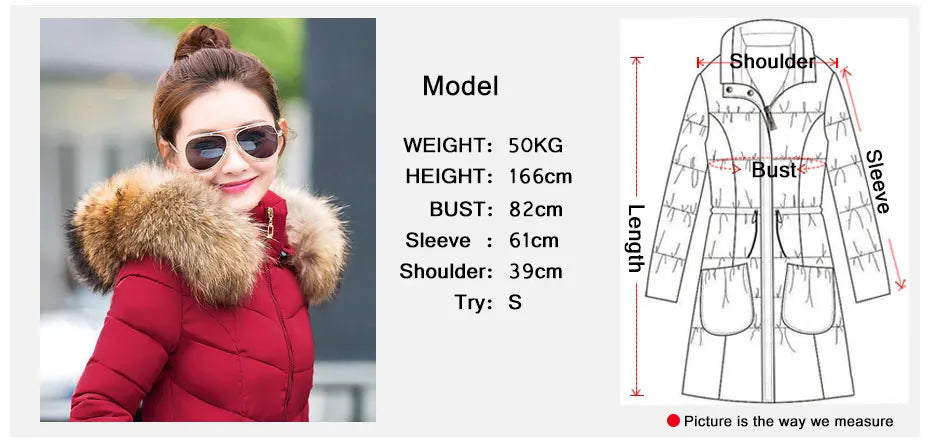 Fashion Winter Jacket Women Big Fur Belt Hooded Thick Down Parkas X-Long Female Jacket Coat Slim Warm Winter Outwear 2019 New