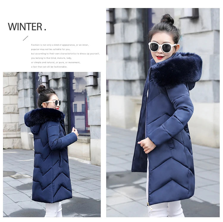 Autumn Warm Female Jacket Korean New 2024 Hooded Winter Jacket Women Parkas Female Long Outerwear Cotton Winter Coat Women