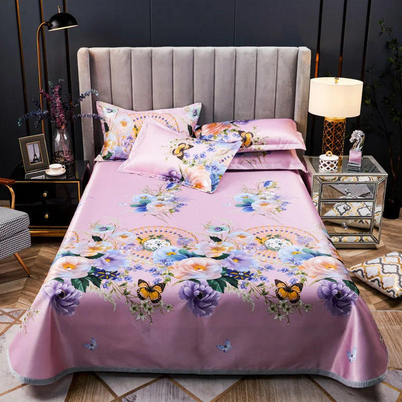 Foldable Summer Cool Sleeping Mat Satin Silk Fitted Sheet Easy-to-clean Bedsheet High-End Mattress Cover Elastic Full Double Sex