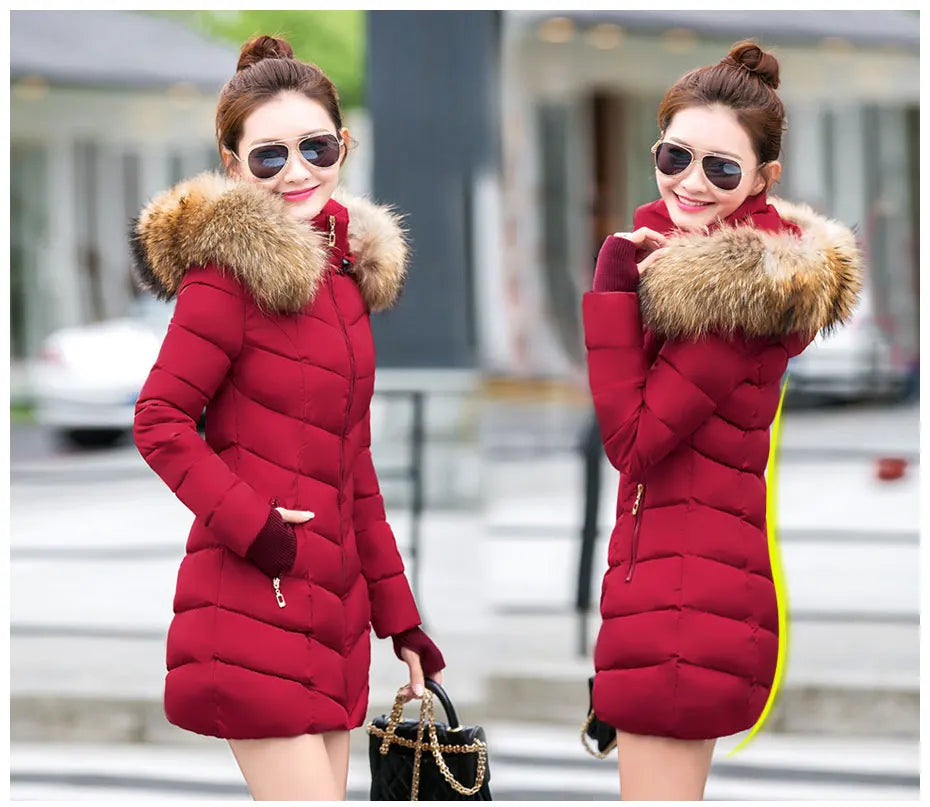 Fashion Winter Jacket Women Big Fur Belt Hooded Thick Down Parkas X-Long Female Jacket Coat Slim Warm Winter Outwear 2019 New