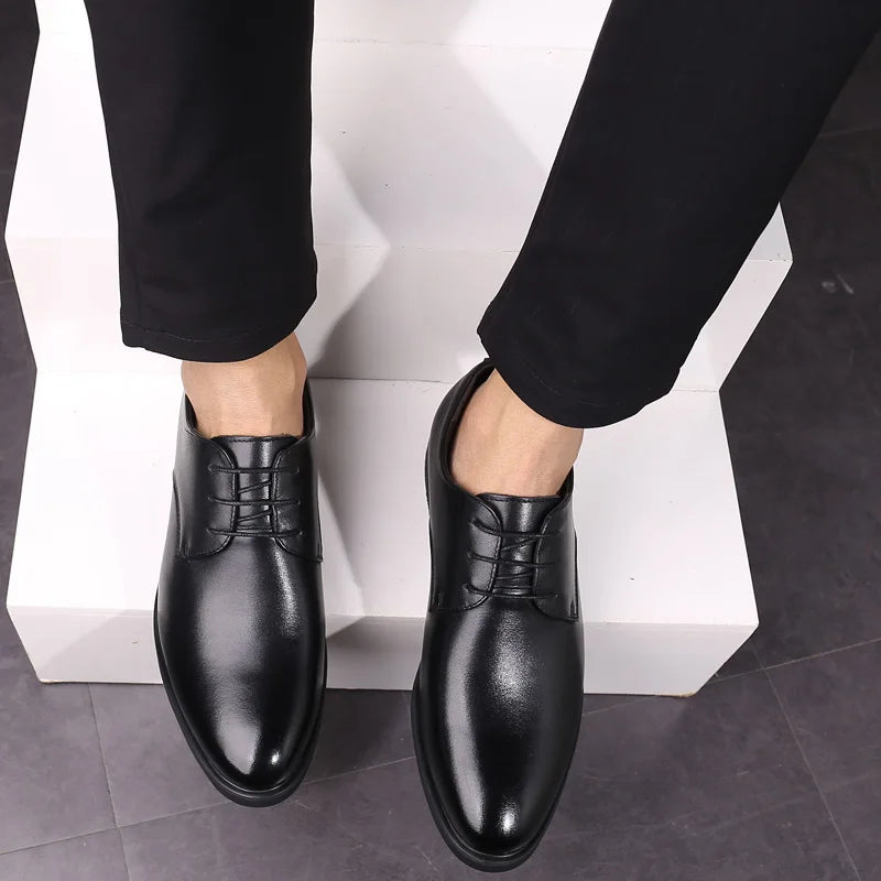 2023 Newly Men's Cowhide Leather Shoes Size 37-43 6CM Increasing Britis Leather Office Shoes Man Height Leather Shoes