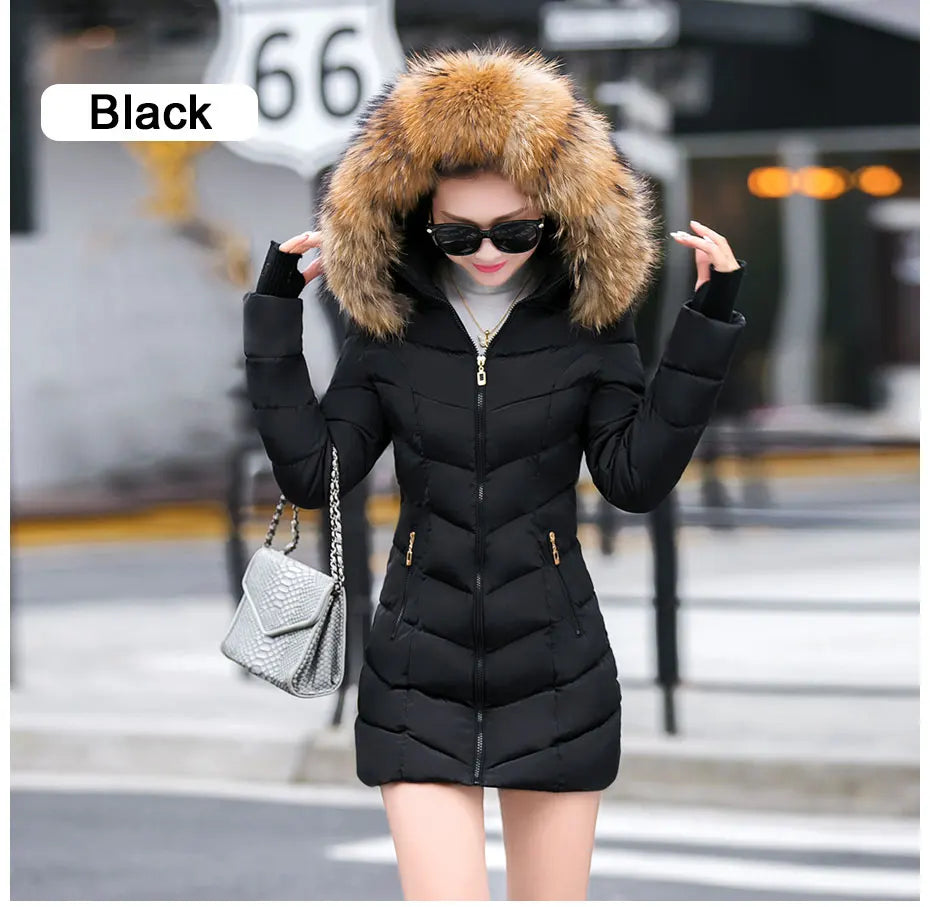 Fashion Winter Jacket Women Big Fur Belt Hooded Thick Down Parkas X-Long Female Jacket Coat Slim Warm Winter Outwear 2019 New