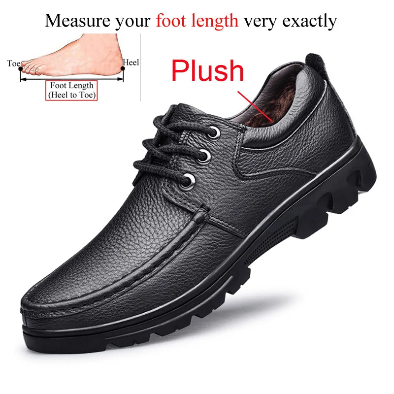 Autumn Winter Men Natural Genuine Leather Shoes Casual Business Office Black Brown Plus Big Size 48 49 50