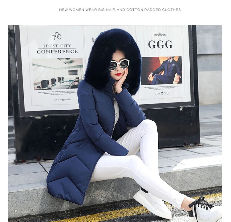 Autumn Warm Female Jacket Korean New 2024 Hooded Winter Jacket Women Parkas Female Long Outerwear Cotton Winter Coat Women