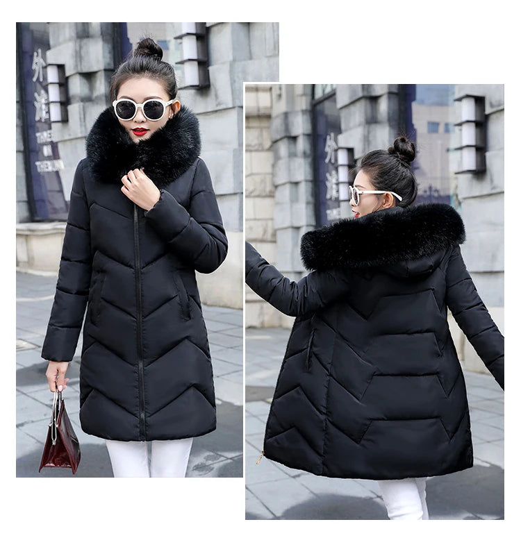 Autumn Warm Female Jacket Korean New 2024 Hooded Winter Jacket Women Parkas Female Long Outerwear Cotton Winter Coat Women