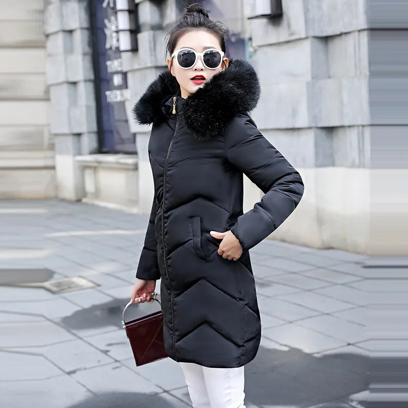 Autumn Warm Female Jacket Korean New 2024 Hooded Winter Jacket Women Parkas Female Long Outerwear Cotton Winter Coat Women