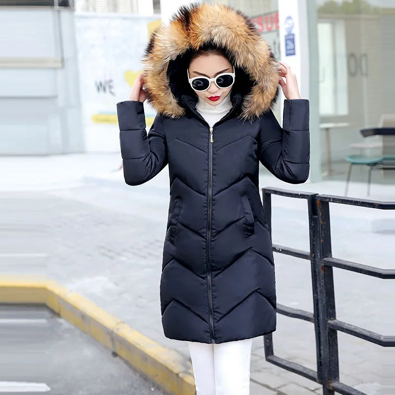 Autumn Warm Female Jacket Korean New 2024 Hooded Winter Jacket Women Parkas Female Long Outerwear Cotton Winter Coat Women