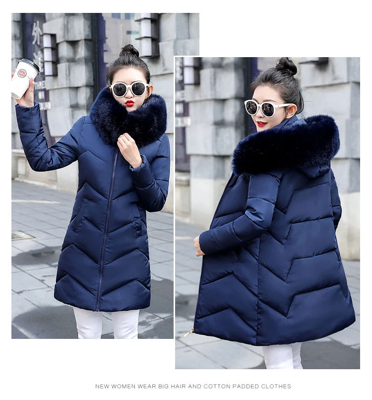 Autumn Warm Female Jacket Korean New 2024 Hooded Winter Jacket Women Parkas Female Long Outerwear Cotton Winter Coat Women