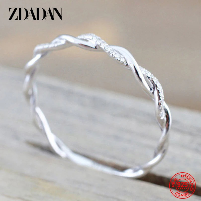 ZDADAN 925 Sterling Silver Twisted Rings For Women Fashion Wedding Jewelry