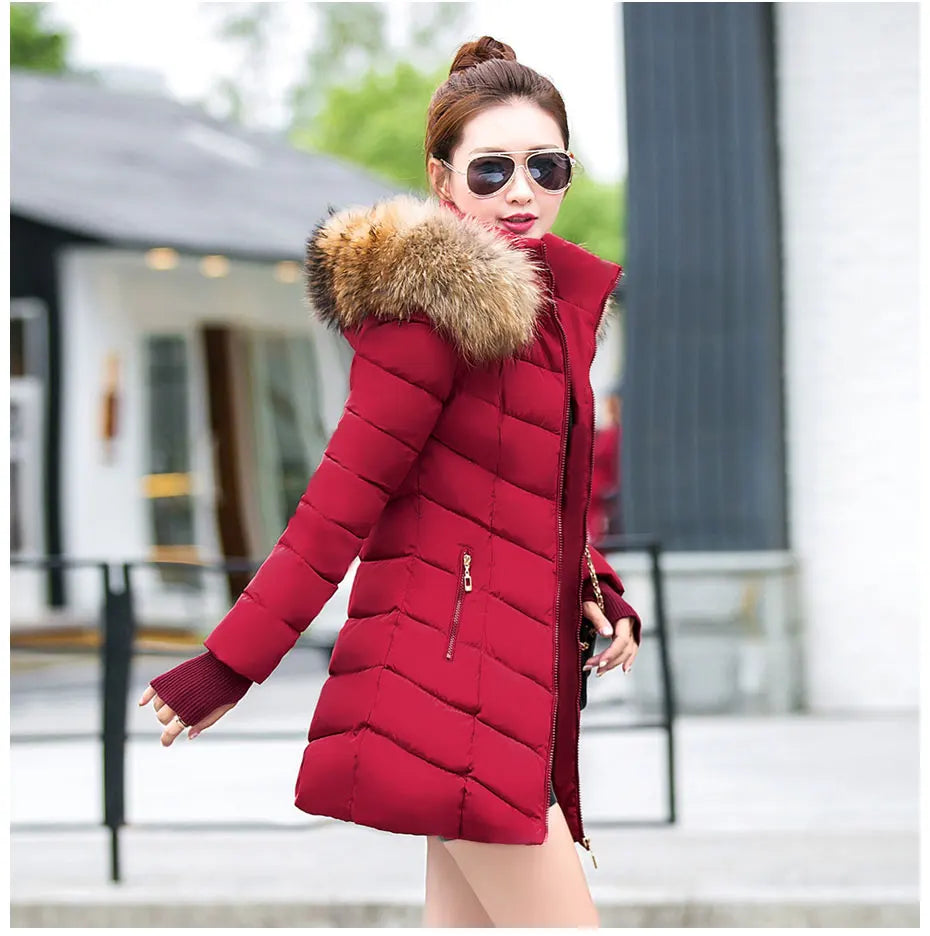 Fashion Winter Jacket Women Big Fur Belt Hooded Thick Down Parkas X-Long Female Jacket Coat Slim Warm Winter Outwear 2019 New