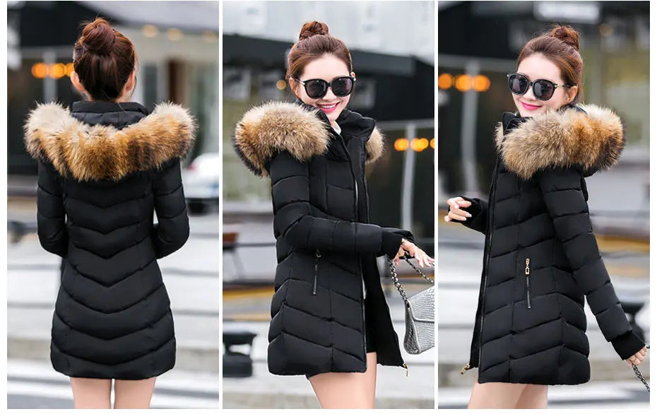 Fashion Winter Jacket Women Big Fur Belt Hooded Thick Down Parkas X-Long Female Jacket Coat Slim Warm Winter Outwear 2019 New