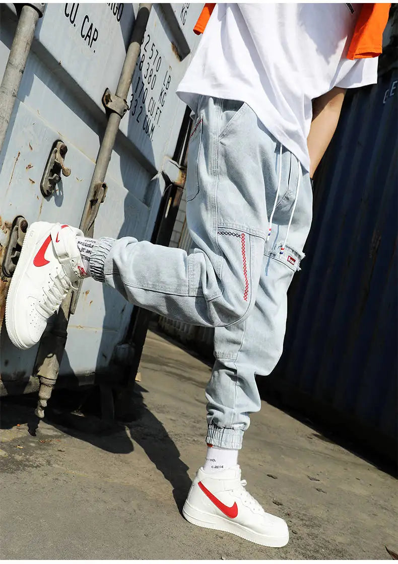 2023 New Streetwear Hip Hop Cargo Pants Men's Jeans Elastic Harun Joggers In Autumn and Spring Men ClothIng