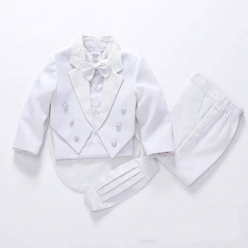 2023 Baby Boy Classic Tuxedo black/white suits Infant Baptism Wedding Suit Toddler Formal Party Christening Church Outfit  4PCS