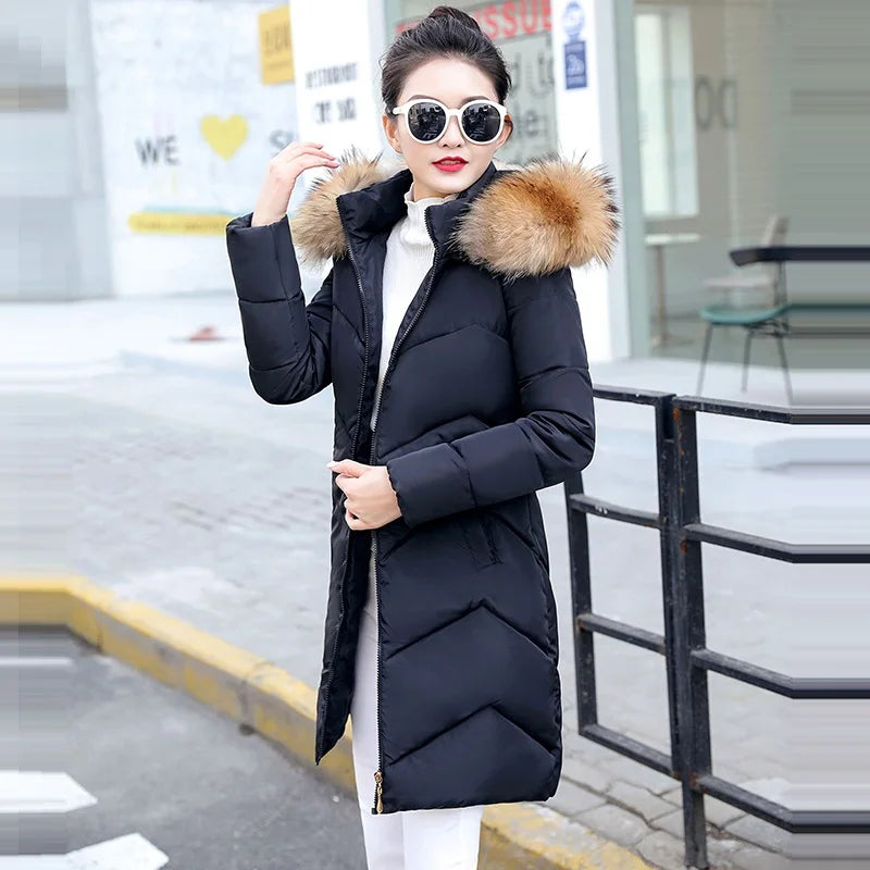 Autumn Warm Female Jacket Korean New 2024 Hooded Winter Jacket Women Parkas Female Long Outerwear Cotton Winter Coat Women