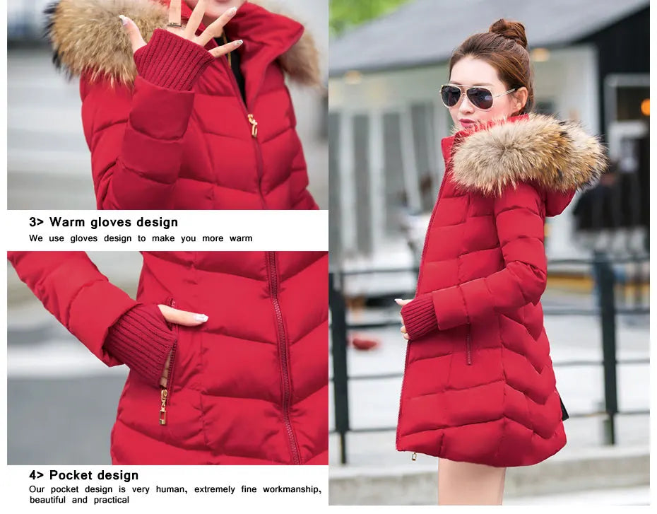 Fashion Winter Jacket Women Big Fur Belt Hooded Thick Down Parkas X-Long Female Jacket Coat Slim Warm Winter Outwear 2019 New