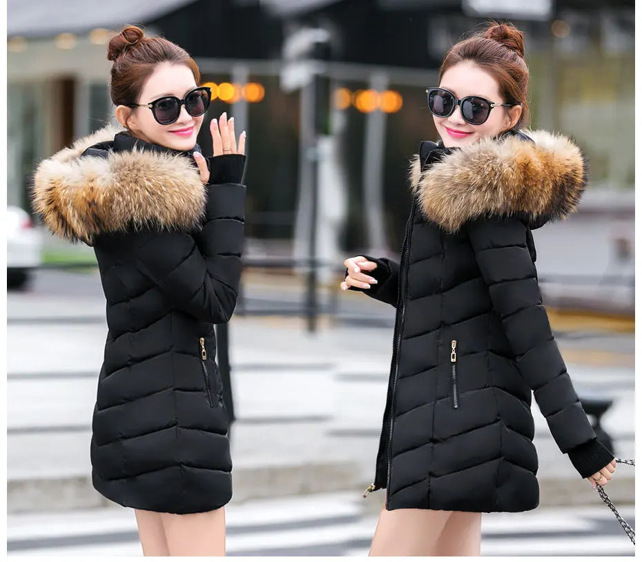 Fashion Winter Jacket Women Big Fur Belt Hooded Thick Down Parkas X-Long Female Jacket Coat Slim Warm Winter Outwear 2019 New