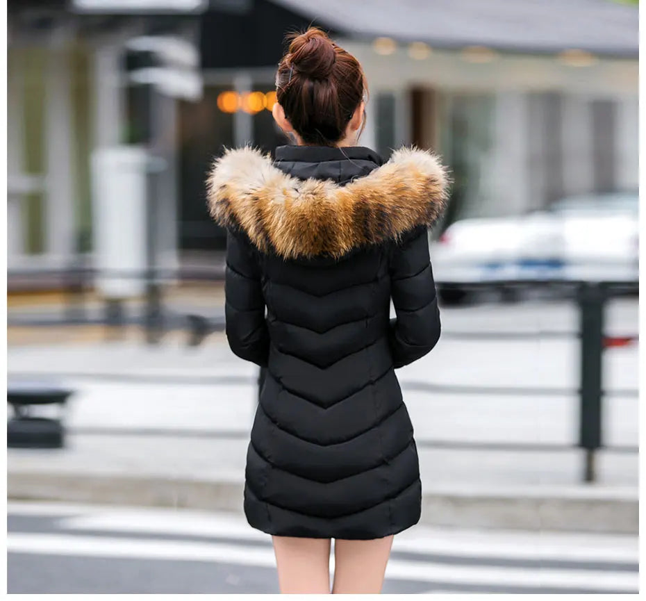 Fashion Winter Jacket Women Big Fur Belt Hooded Thick Down Parkas X-Long Female Jacket Coat Slim Warm Winter Outwear 2019 New