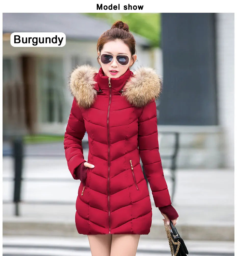 Fashion Winter Jacket Women Big Fur Belt Hooded Thick Down Parkas X-Long Female Jacket Coat Slim Warm Winter Outwear 2019 New