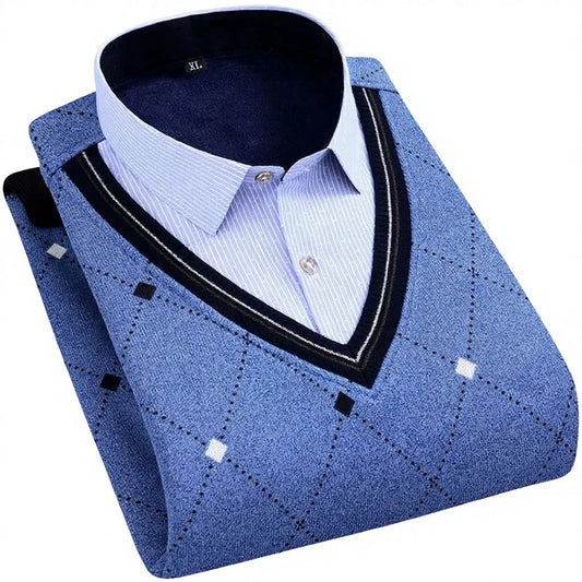 2025 Autumn  Winter New Wholesale Warm Shirt Plus Fleece Thickened Men's Sweater Base Top Men's Casual Loose Long-sleeved Shirt