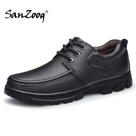 Autumn Winter Men Natural Genuine Leather Shoes Casual Business Office Black Brown Plus Big Size 48 49 50