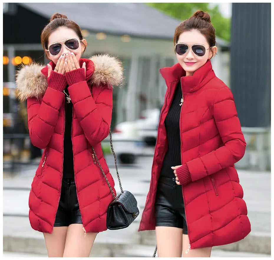 Fashion Winter Jacket Women Big Fur Belt Hooded Thick Down Parkas X-Long Female Jacket Coat Slim Warm Winter Outwear 2019 New