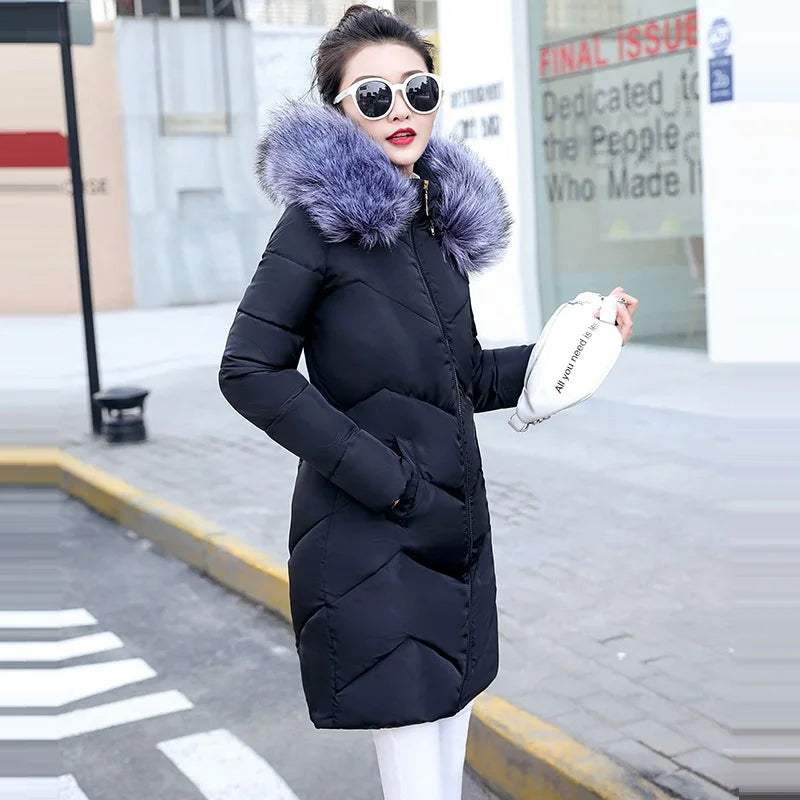 Autumn Warm Female Jacket Korean New 2024 Hooded Winter Jacket Women Parkas Female Long Outerwear Cotton Winter Coat Women