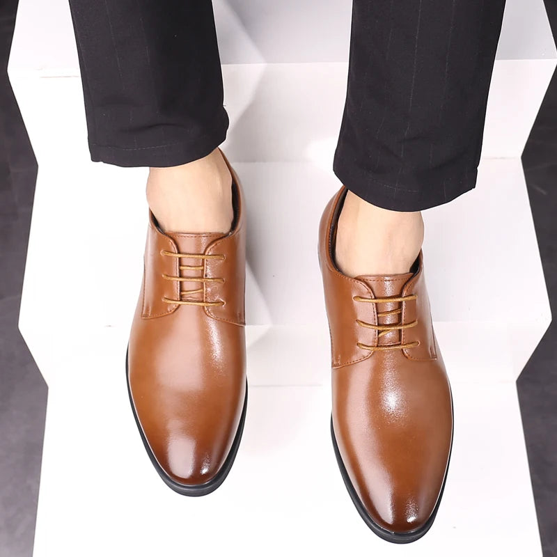 2023 Newly Men's Cowhide Leather Shoes Size 37-43 6CM Increasing Britis Leather Office Shoes Man Height Leather Shoes