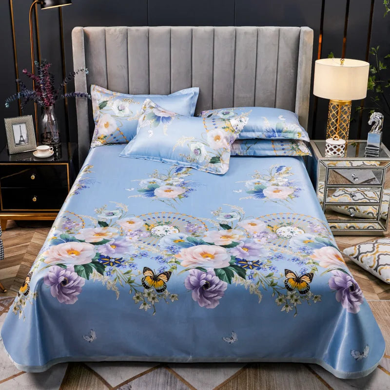 Foldable Summer Cool Sleeping Mat Satin Silk Fitted Sheet Easy-to-clean Bedsheet High-End Mattress Cover Elastic Full Double Sex