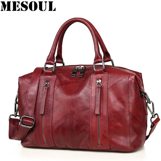 Woman Bags 2022 Genuine Leather Bag Women Handbag Casual Handbags Top Quality Double Zipper Pocket Boston Shoulder Crossbody Bag