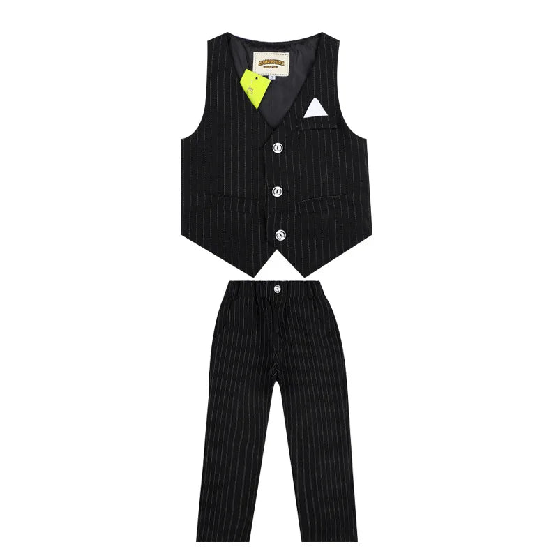 Flower Boys Formal Suits Vest Pants 2pcs School Kids Weeding Birthday Dress Children's Day Chorus Show Piano Performance Costume