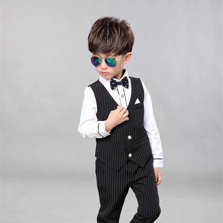 Flower Boys Formal Suits Vest Pants 2pcs School Kids Weeding Birthday Dress Children's Day Chorus Show Piano Performance Costume