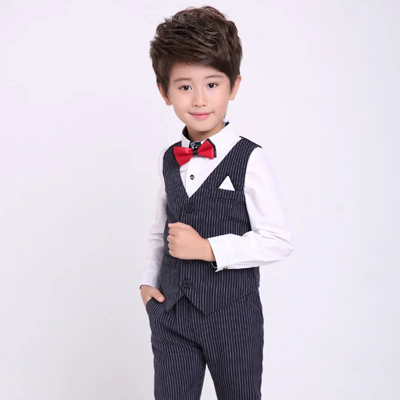 Flower Boys Formal Suits Vest Pants 2pcs School Kids Weeding Birthday Dress Children's Day Chorus Show Piano Performance Costume