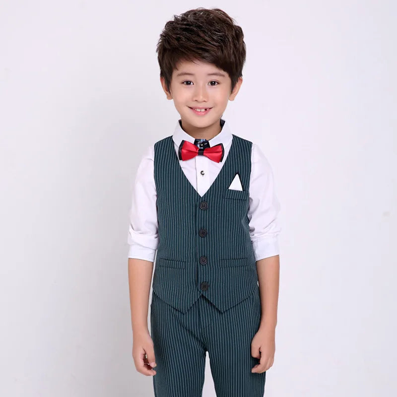 Flower Boys Formal Suits Vest Pants 2pcs School Kids Weeding Birthday Dress Children's Day Chorus Show Piano Performance Costume