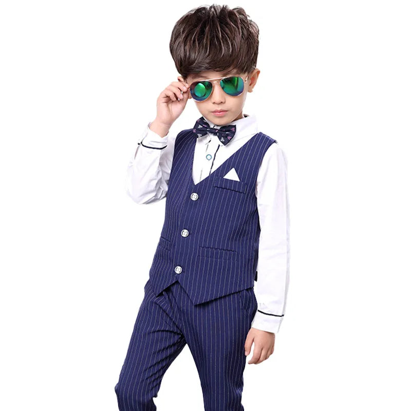 Flower Boys Formal Suits Vest Pants 2pcs School Kids Weeding Birthday Dress Children's Day Chorus Show Piano Performance Costume