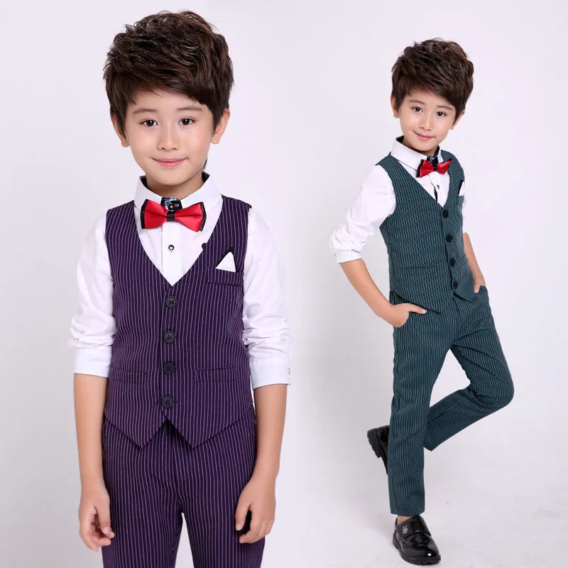 Flower Boys Formal Suits Vest Pants 2pcs School Kids Weeding Birthday Dress Children's Day Chorus Show Piano Performance Costume